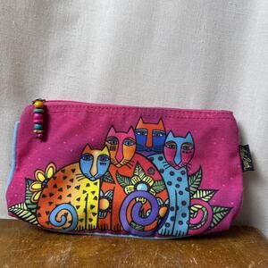 Laurel Burch 9x5 Cosmetic Bag Feline Clan Cat LB5338B Pink Blue Y2K 90s Eclectic